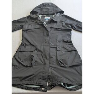 Columbia Womens Rain Jacket Omni Shield Advanced Repellency Black Midi  Hood Med